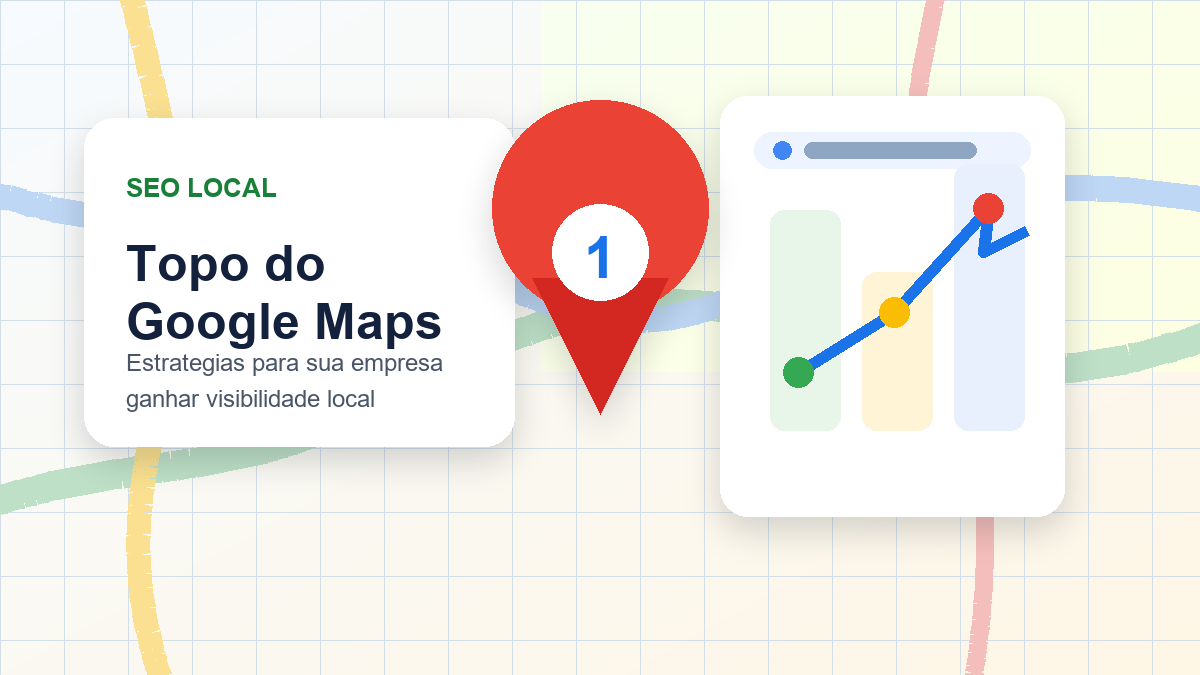 Ilustração de SEO local com pin de localização e gráfico de crescimento para Google Maps