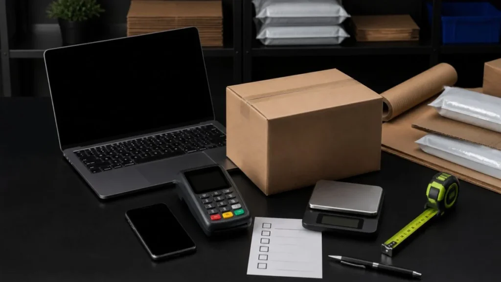 Teste de checkout, pagamento, embalagem e entrega antes do lançamento da loja online