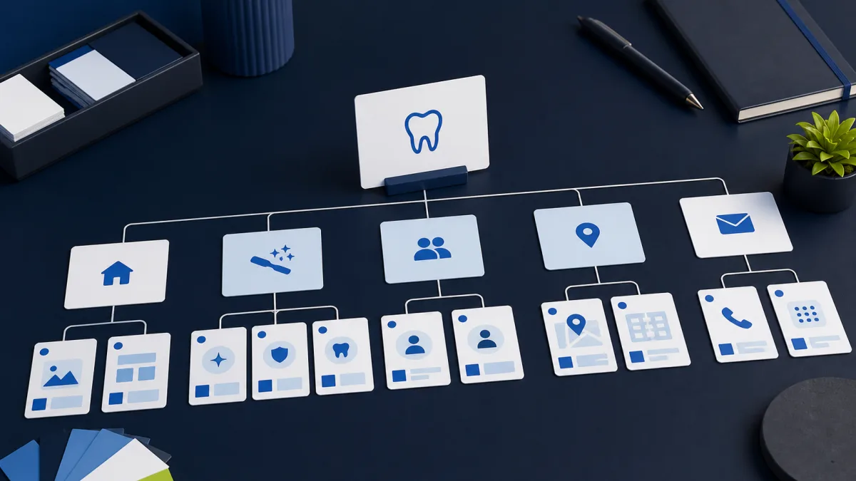 Arquitetura visual de páginas para um site de clínica odontológica