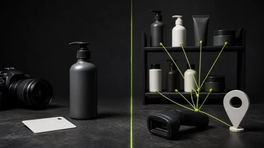 Comparação entre cadastro manual de produtos e inventário conectado ao Merchant Center