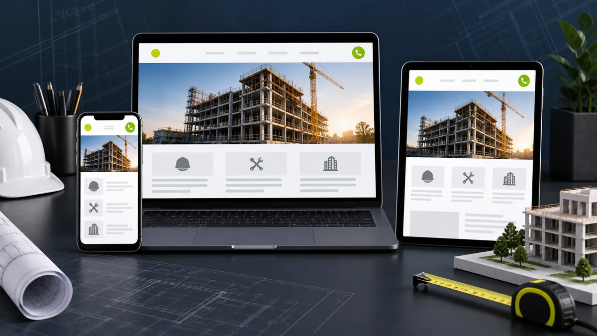 Site de construtora adaptado para laptop, tablet e smartphone