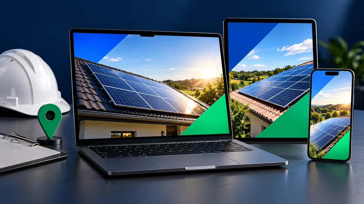 Representação de um site de energia solar adaptado para computador e celular