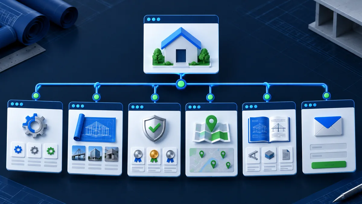 Arquitetura visual de um site para engenheiros com páginas conectadas