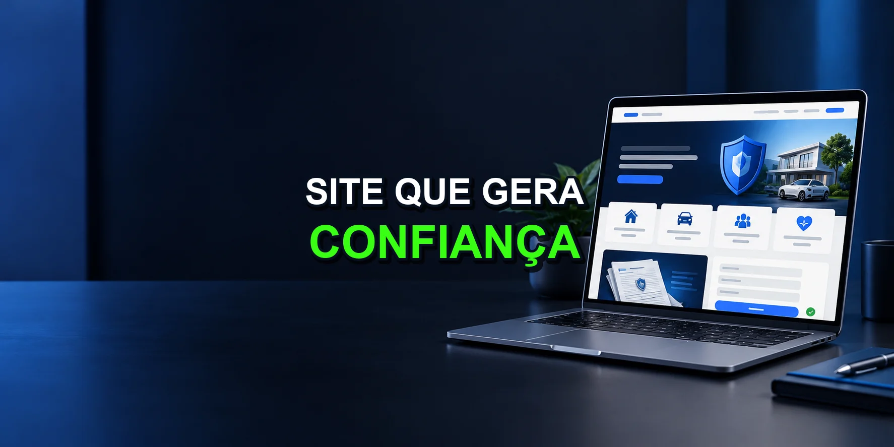 Criação de site para corretora de seguros com layout confiável em notebook