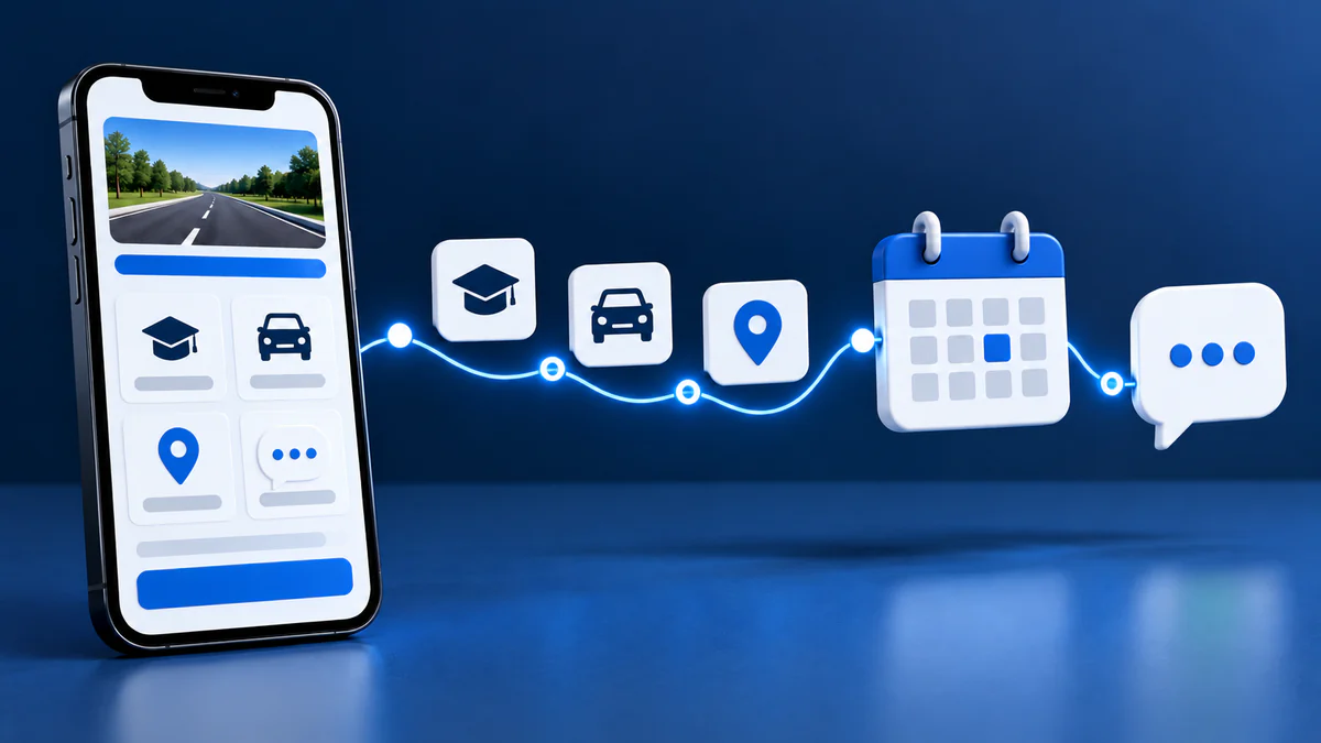Jornada digital de aluno da busca ao contato com uma auto escola