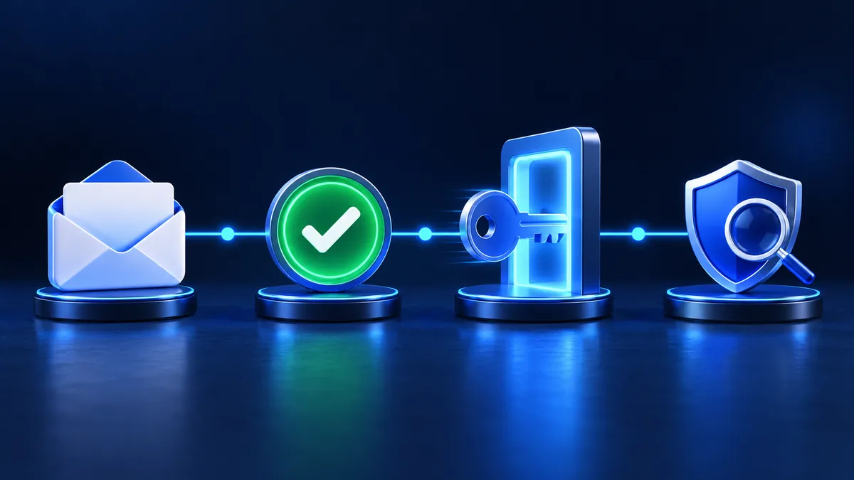 Etapas visuais de convite, confirmação, transferência e auditoria de acesso